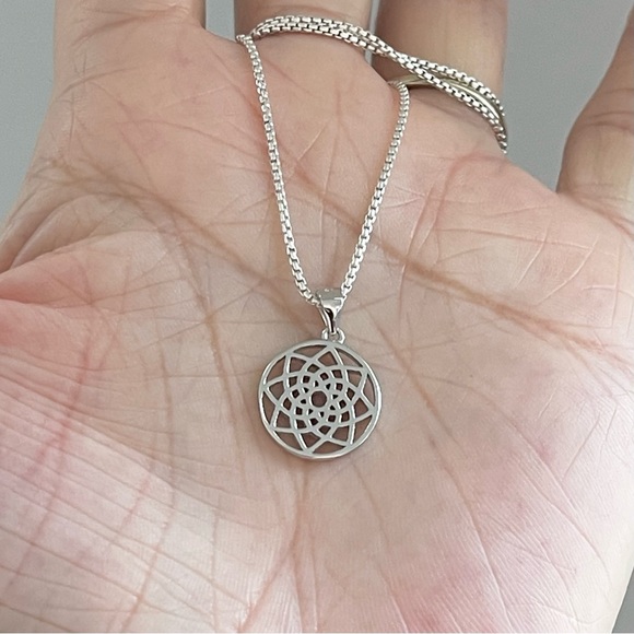 Sterling Silver Mandala Necklace, Boho Necklace, Silver Chain, Flower Necklace - Picture 7 of 15